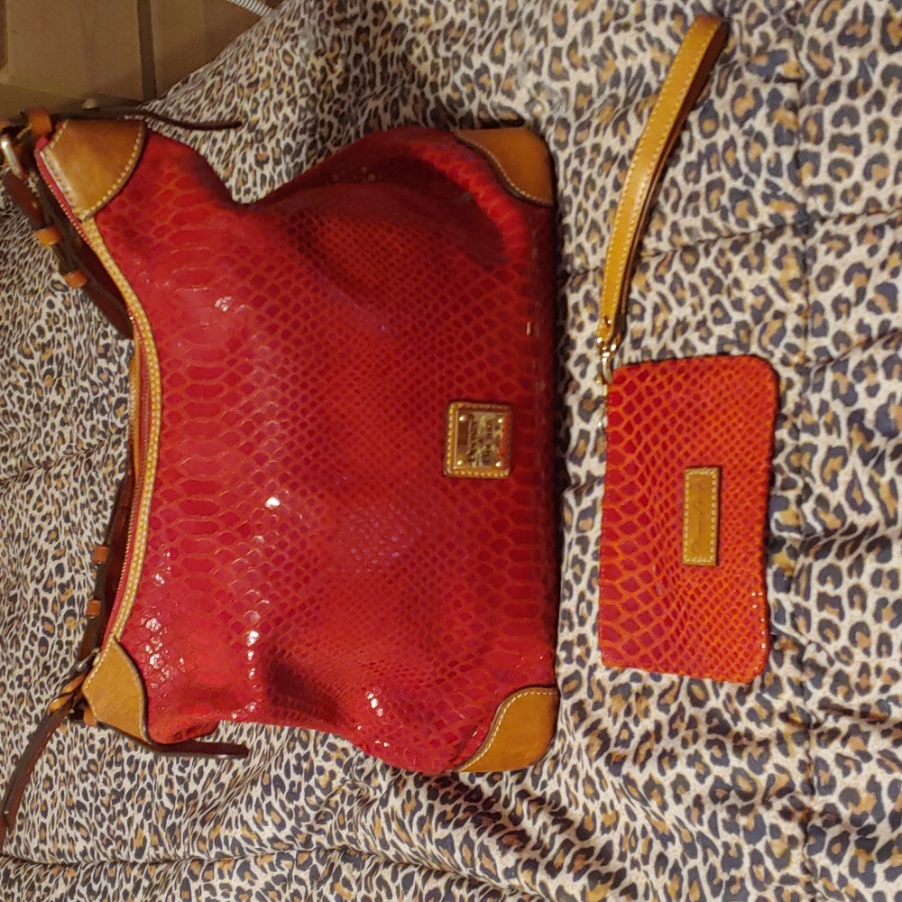 Genuine leather Dooney & Bourke satchel and change purse python embossed
